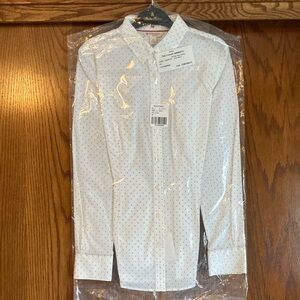 NWT Brooks Brothers Red Fleece Whit Button-Up Shirt w/ Navy Micro Dots, size 6